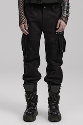 Black Stitching Mesh Metal Ring Decoration Men's Steampunk Pants